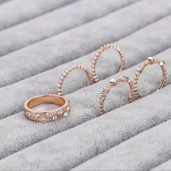 5 PCs/Set Fashion Simple Rings Artificial Rhinestone Rose Gold Rings Cre… - Picture 2 of 7